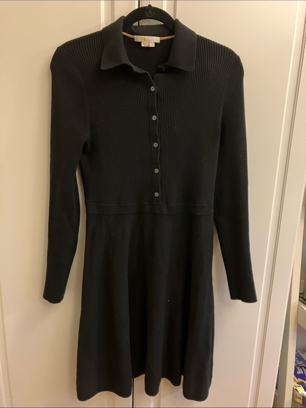 Boden Black Long-Sleeve Polo Knit Dress
